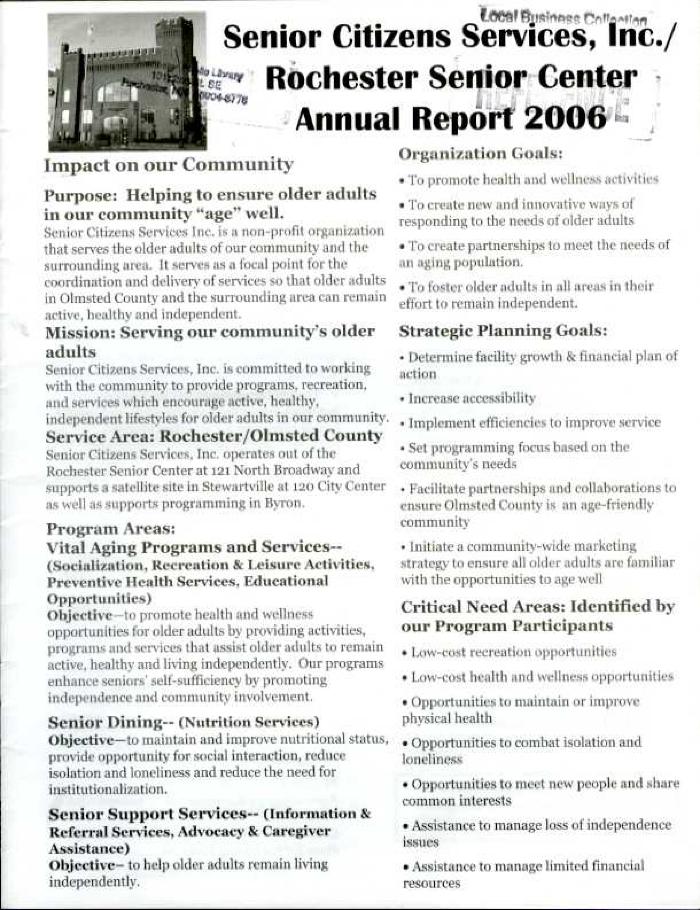 Senior Citizens Services, Inc./Rochester Senior Center Annual Report 2006