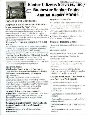 Senior Citizens Services, Inc./Rochester Senior Center Annual Report 2006