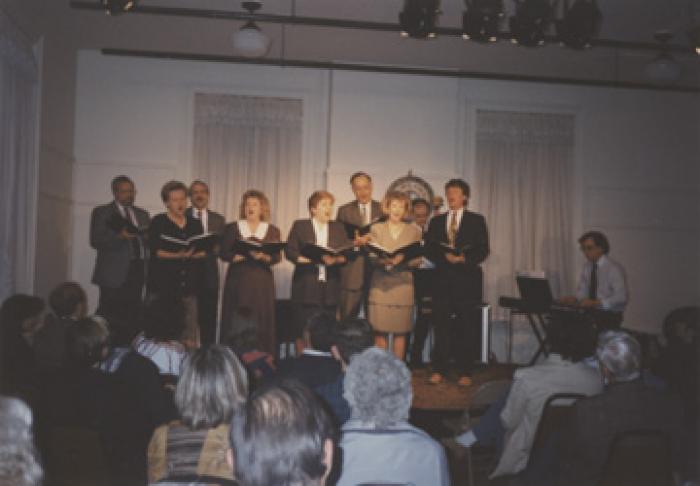 Riverlights performing at the Arts and Heritage Center new performance space celebration, Saint Peter, 1996.