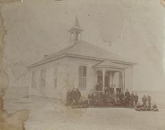 School District 4 schoolhouse and children, Lake Prairie.
