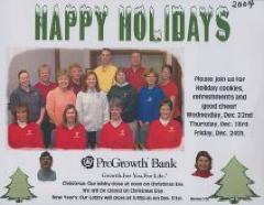 2004 Christmas Greetings Card with 13 Employees of the ProGrowth Bank of Nicollet, MN