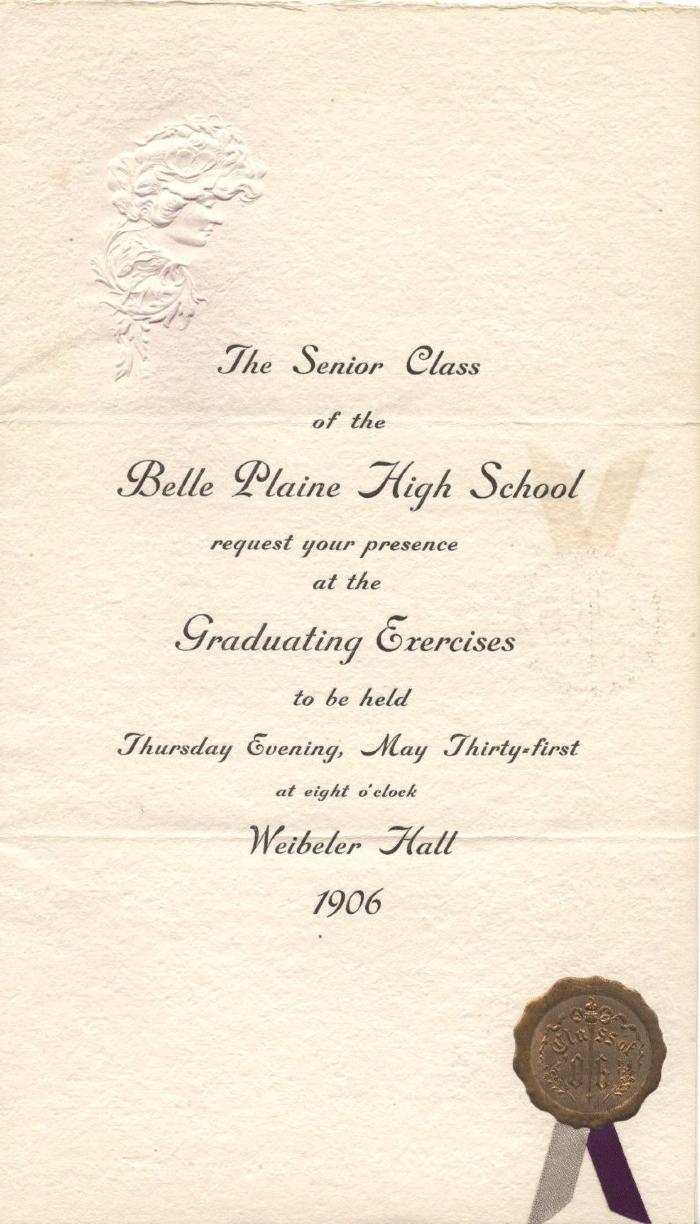 Belle Plain High School Commencement Program, Belle Plaine, 1906