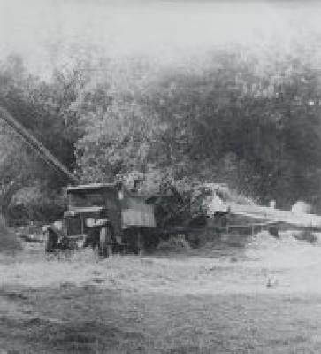 Threshing Crew Ahead of the Steam Engine and Threshing Machine - Early 1900s