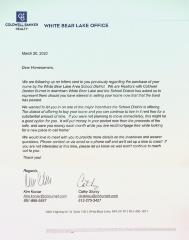Letter from Coldwell Banker Realty regarding the purchase of homes by the White Bear Lake Area School District