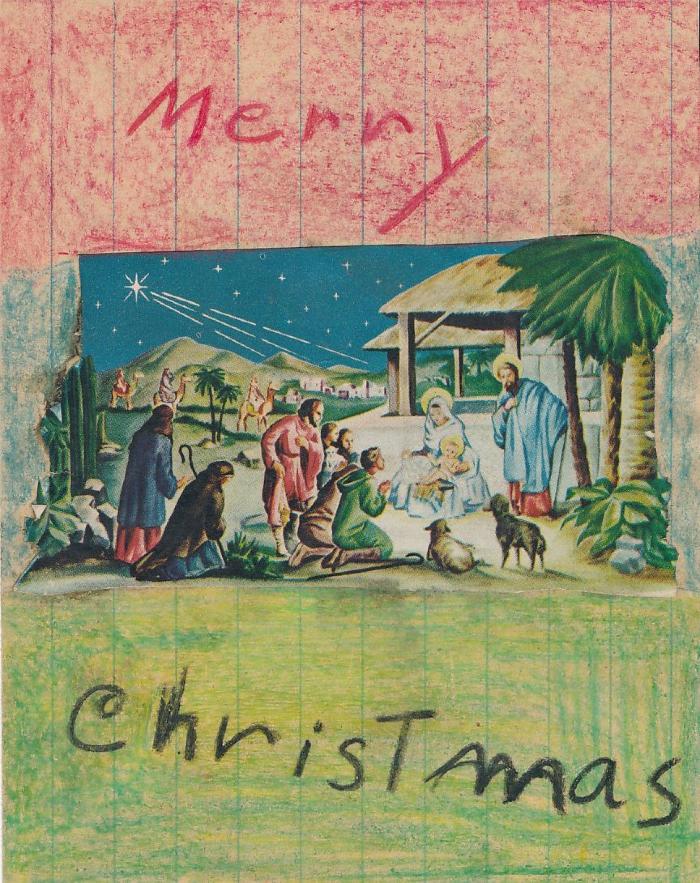 Christmas Card - Hand-made by Patricia Donnelly for her parents, Martin & Emma Donnelly, Cedar Lake Township, (No Date)