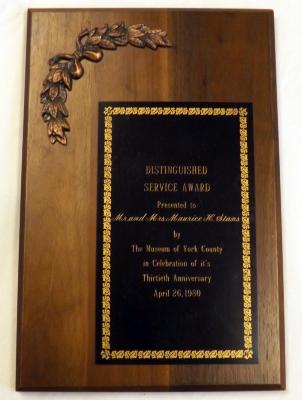 Distinguished Service Award Plaque, New York, 1980