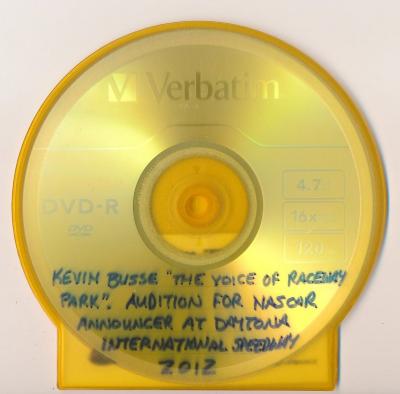 DVD - Voice of Raceway Park, Kevin Busse, Audition for NASCAR Announcer at Daytona International Speedway, 2012