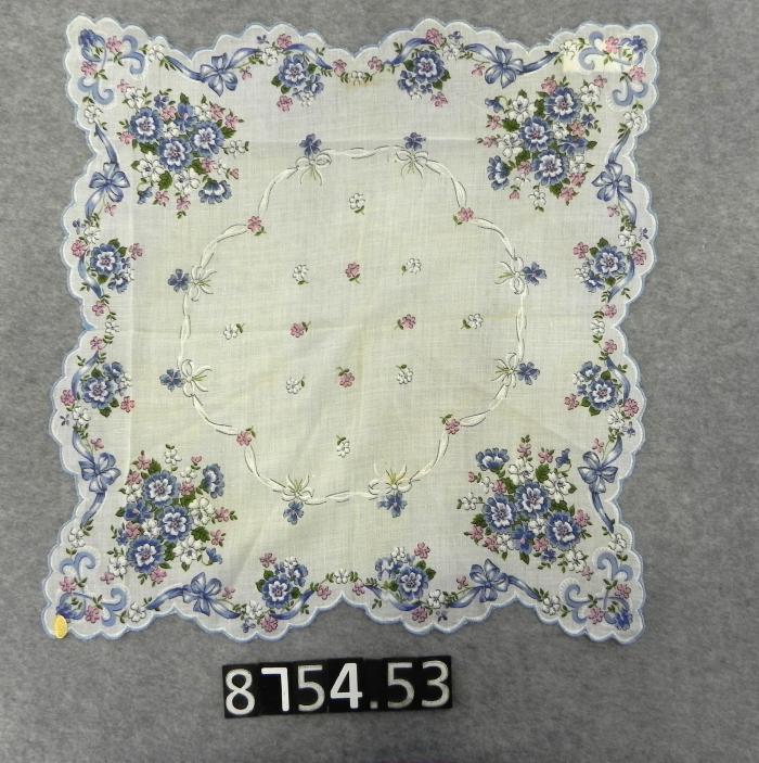 Handkerchief, blue flowers and ribbons