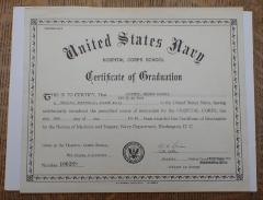 United States Navy Hospital Corps School Certificate of Graduation
