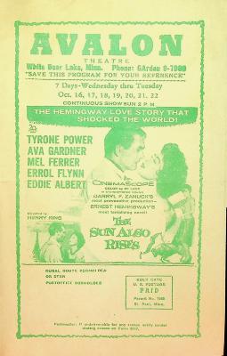Mailer for the Avalon Theatre advertising the upcoming movies to be shown