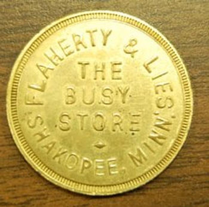Flaherty & Lies Token, Shakopee, 1935