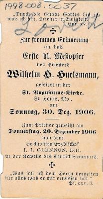 Funeral Prayer Card for Wilhelm Suelsmann, 1906