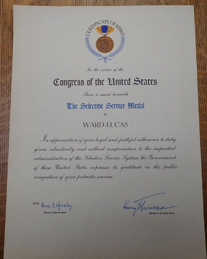 Achievement Certificate for Ward Lucas
