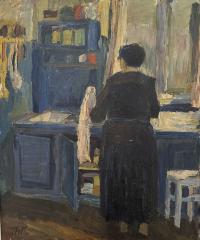 Painting - Woman in Blue Kitchen