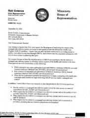 2004 letter from State Representative Matt Entenza to Humans Services Commissioner Kevin Goondo