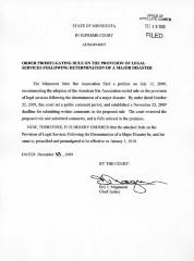 Order promulgating rules on the provision of legal services following determination of a major disaster in Minnesota. 