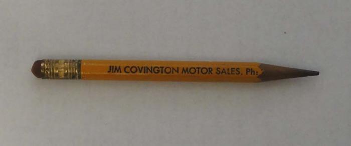 Jim Covington Motors Advertising Pencil, Shakopee, 1945
