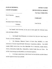 Complaint in civil lawsuit between David Feinwachs and the Minnesota Council of Health Plans, filed 2011.  