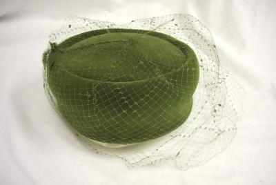 Ladies Olive Green Pillbox Style Hat, 1960