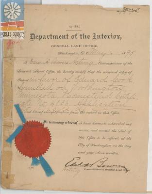 Homestead certificate Edward Cook