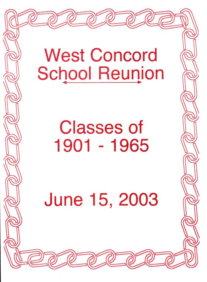 Directory for West Concord School Reunion, listing of members & addresses of classes of 1901-1965