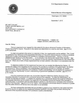 Collection of FBI records from FOIA request for documents related to anti-war activist Marvin Allen (Marv) Davidov.  