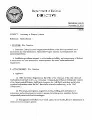 Department of Defense directive governing autonomous and semi-autonomous weapons systems, circa 2012.