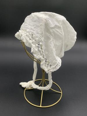 White Cotton Baby Bonnet with Embroidery and Lace: Baby Bonnet