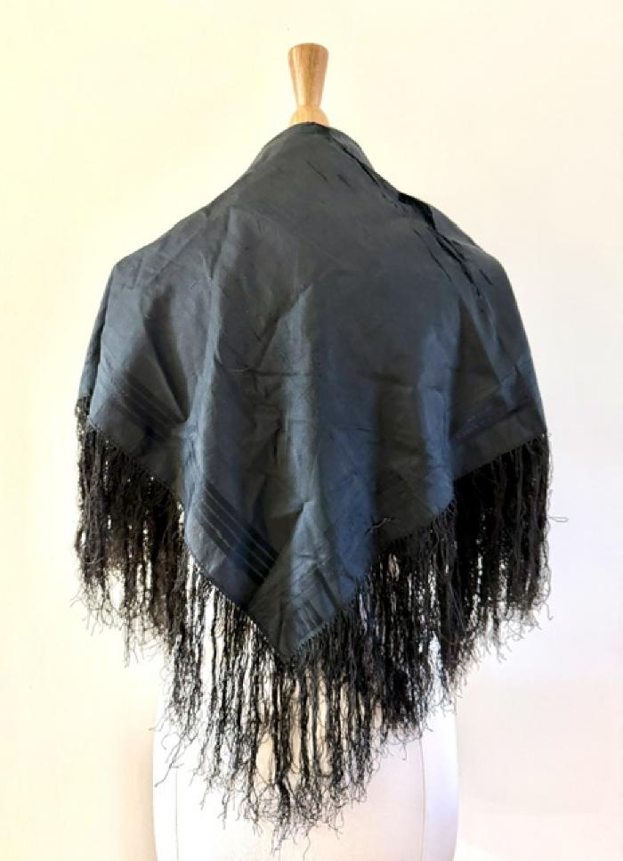 Women's Black Silk Fringed Scarf