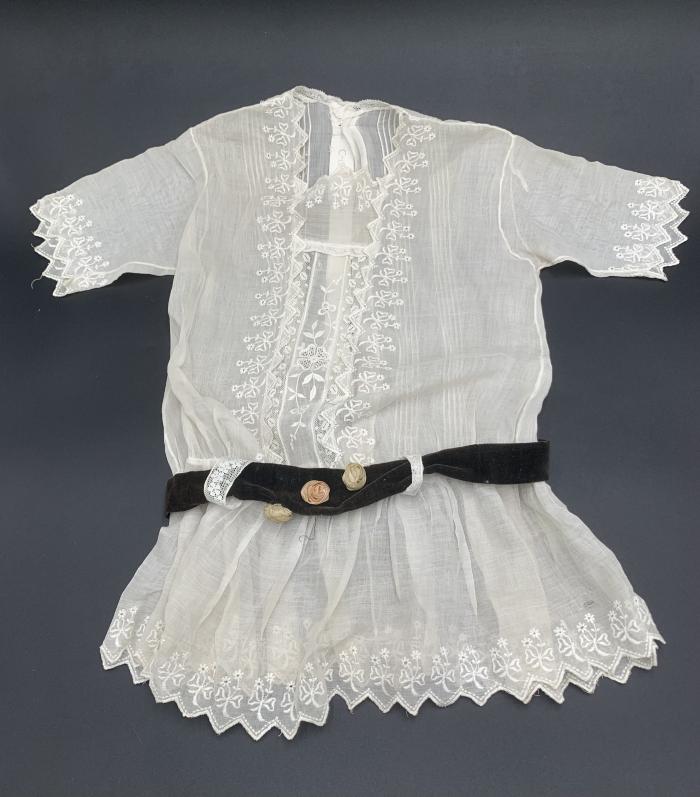 White Organdy Child's Dress with Black Velvet Belt: Dress