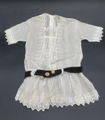 White Organdy Child's Dress with Black Velvet Belt: Dress