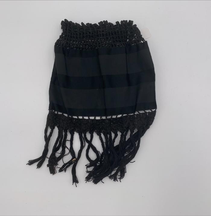 Black Taffeta Reticule with Crochet and Fringe: Reticule
