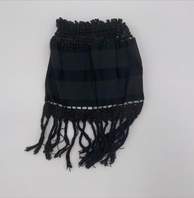 Black Taffeta Reticule with Crochet and Fringe: Reticule
