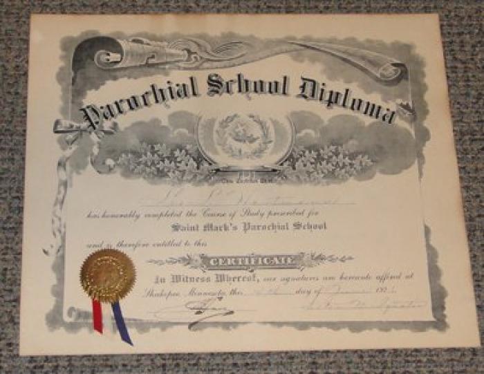 Leo Hartmann Diploma, Shakopee, 1921