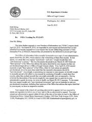 2012 FOIA request to the U.S. Department of Justice Office of Legal Counsel (OLC), filed by Public Record Media (PRM).