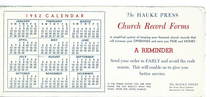 Ink blotter: The Hauke Press 1952 calendar