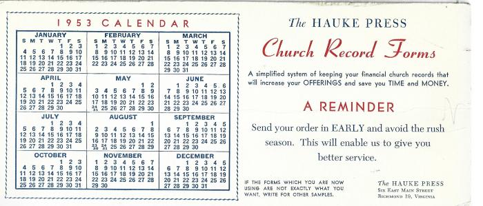 Ink blotter: The Hauke Press 1953 calendar