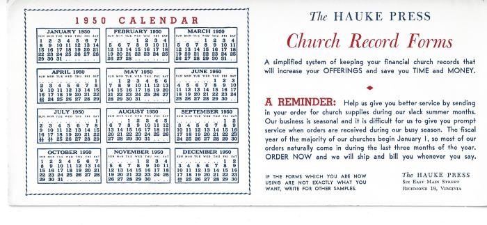 Ink blotter: The Hauke Press 1950 calendar 