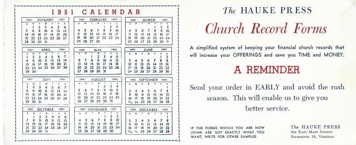Ink blotter: The Hauke Press 1951 calendar 