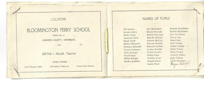 Souvenir, Bloomington Ferry School 1902