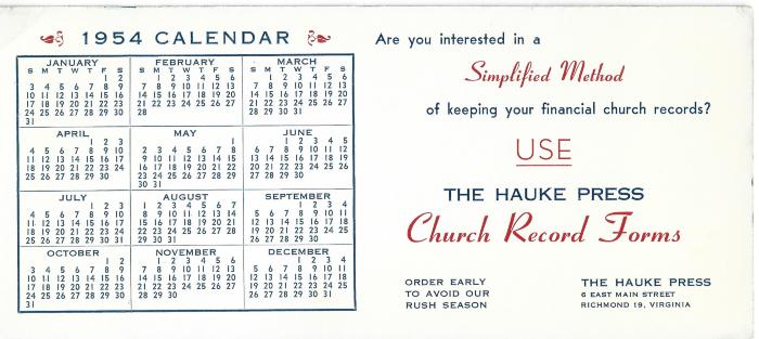 Ink blotter: The Hauke Press 1954 calendar 