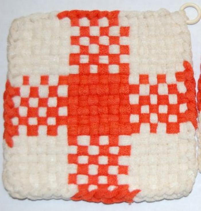 Orange Checker Handmade potholder, 1970