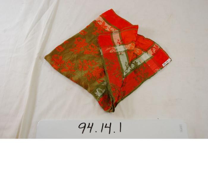 Orange and green floral silk square scarf