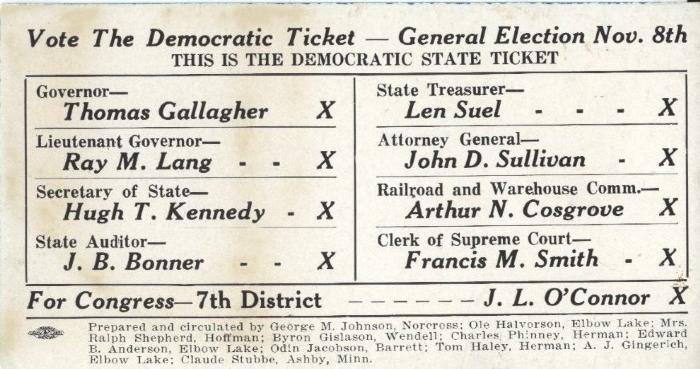 Political Democratic Ticket Card, 1938