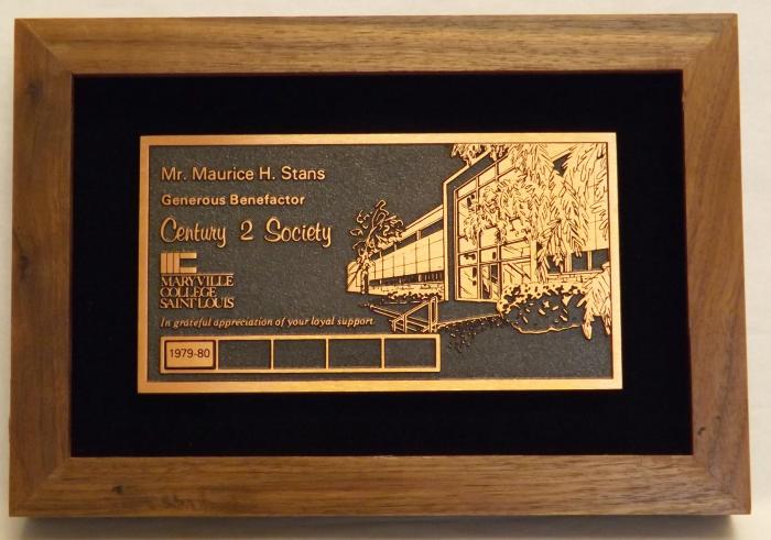 Plaque from the Century 2 Society in St. Louis Missouri