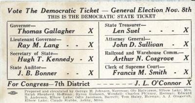 Political Democratic Ticket Card, 1938