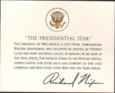 Presidential Star Acrylic Replica, Washington, D.C., 1972