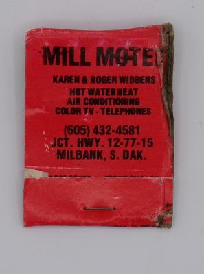 Matchbook, advertising, cardboard, Mill Motel
