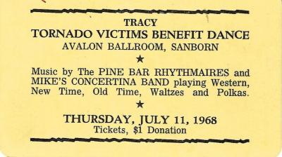 Tracy Tornado Victims Benefit Dance Admission Ticket, July 11, 1968