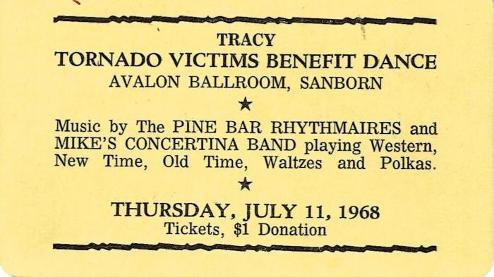 Tracy Tornado Victims Benefit Dance Admission Ticket, July 11, 1968